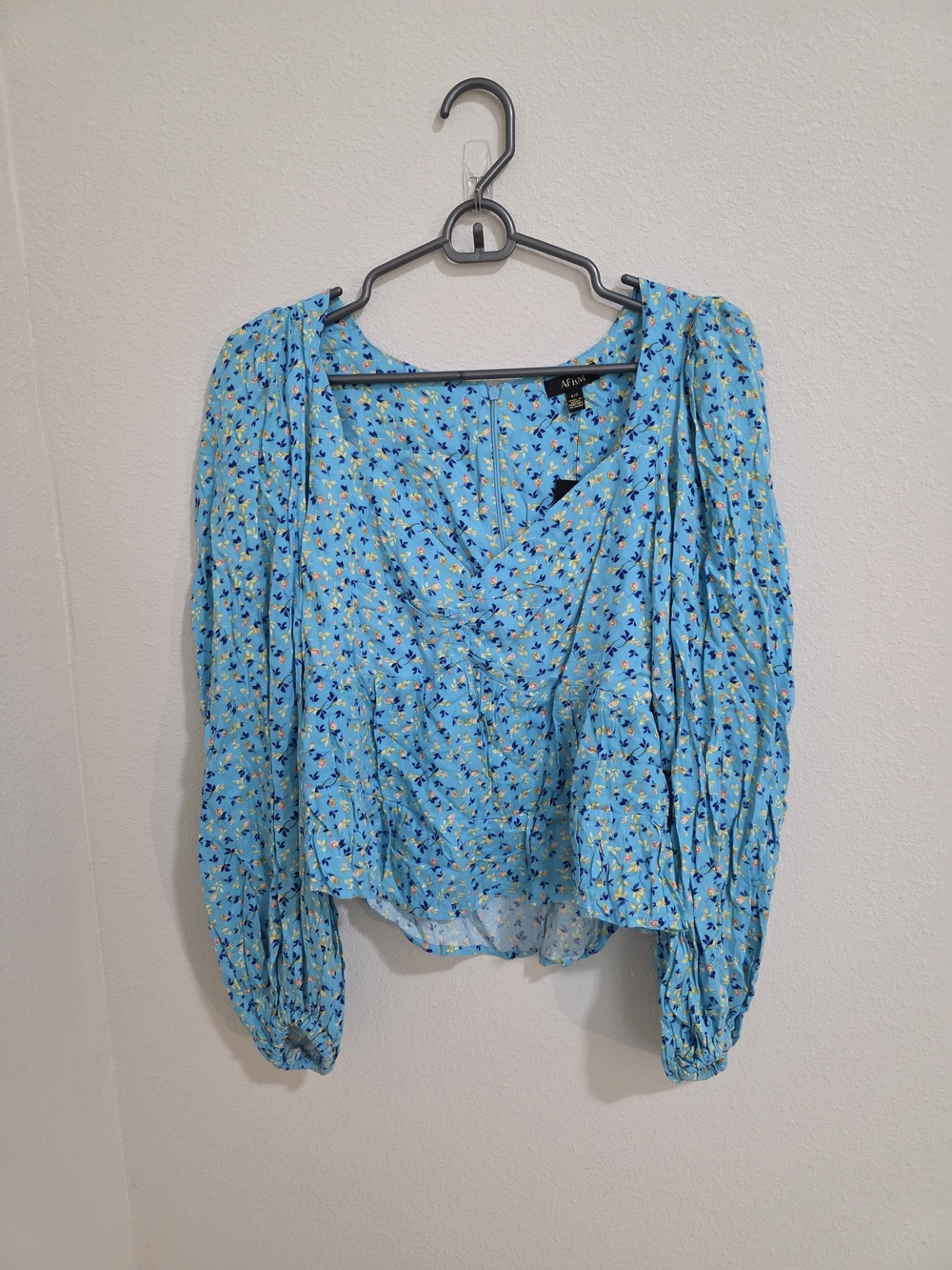 AFRM Sky Blue Floral V-Neck Puff Sleeve Top